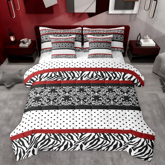 Feelyou Boho Western Damask Bedding Comforter Set 7pcs, Modern Abstract Ombre King Bedding Sets, Hippie Paisley Print Reversible Bed Sheets, Breathable Home Decor