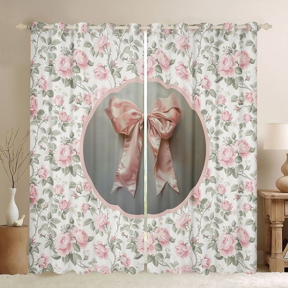 Feelyou Bow Curtains Pack of 2 (42x84 Each), Spring Garden Flower Curtains Blackout