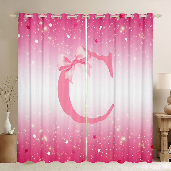 Feelyou Bow Letter C Blackout Curtains Set of 2 (52x84 Each), Sequin Print Window Curtains