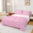 thumbnail image 1 of Feelyou Bow Letter E Bed Sheets for Girls, Pink Stripes Line King Sheets, 4pcs, 1 of 5
