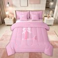 thumbnail image 1 of Feelyou Bow Letter L Bedding Comforter Set for Girls, Stripe Print King Bedding Sets for Kids, Pink, Pink Reversible, 7-Piece, 1 of 7