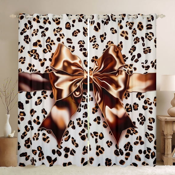 Feelyou Bow-tie Black Out Curtains, Brown Cheetah Print Curtains Pack of 2 (42x63 Each)