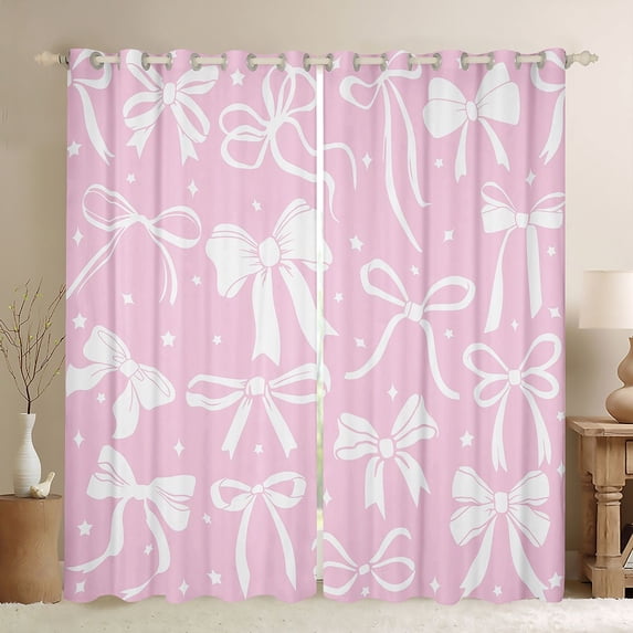 Feelyou Bow-tie Blackout Curtains Set of 2 (52x84 Each), Princess Ribbon Window Curtains