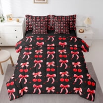 Feelyou Bow-tie Cherry Twin Bedding Sets 7pcs, Black Red Bedding Comforter Set
