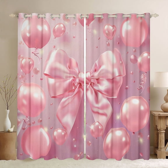Feelyou Bowknot Balloon Black Out Curtains, Pink Party Curtains Pack of 2 (42x63 Each)