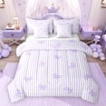 thumbnail image 1 of Feelyou Bowknot Bow Bedding Comforter Set 7pcs, Purple Lines Abstract Queen Bedding Sets, 1 of 8