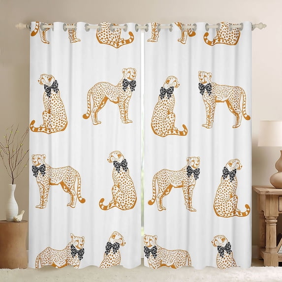 Feelyou Bowknot Cheetah Black Out Curtains, Kawaii Leopard Curtains Pack of 2 (42x63 Each)