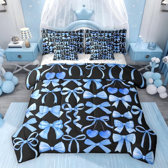 Feelyou Bowknot Cherry Bedding Comforter Set 7 Pieces, Kawaii Princess Full Bedding Set