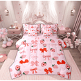 thumbnail image 1 of Feelyou Bowknot Cherry Child Bedding Comforter Set 7 Pieces, Girly Pink Ribbon Bow Full Bedding Set, Kawaii Cute Cartoon Reversible Fitted Sheet Flat Sheet, Ultra Soft Home Decor, 1 of 7