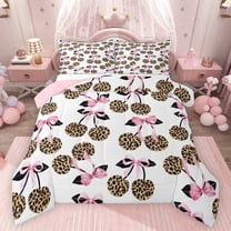 Feelyou Bowknot Cherry Twin Comforter Sets, Leopard Cheetah Print Bedding Set, 2pcs