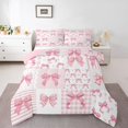 thumbnail image 1 of Feelyou Bowknot Child Full Size Comforter Sets, Pink Square Buffalo Bedding Sets, 3pcs, 1 of 8