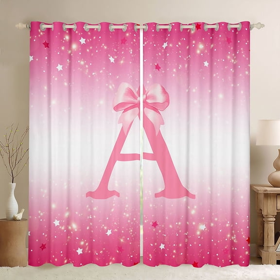 Feelyou Bowknot Initial A Black Out Curtains, Stars Curtains Pack of 2 (42x63 Each)