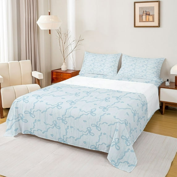Feelyou Bowknot Love Heart Twin Sheet Sets, Fairy Princess Style Bedding, 3-Piece