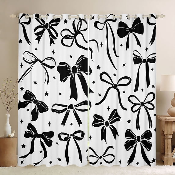 Feelyou Bowknot Ribbon Curtains Pack of 2 (42x84 Each), Black Stars Curtains Blackout