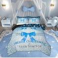 thumbnail image 1 of Feelyou Bowknot Ribbon Queen Comforter Set for Kid, Christmas Snowflake Bedding Sets, Blue Sequin Print Reversible Bedding Comforter Set, Ultra Soft Home Decor, 3 Pieces, 1 of 8