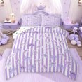 thumbnail image 1 of Feelyou Bowknot Ribbon Queen Comforter Set, Purple Stripes Lines Bedding Set, 3pcs, 1 of 8