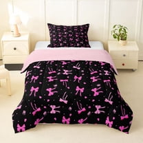 Feelyou Bowknot Twin Comforter Sets, Black Pink Bedding Set, 2 Pieces