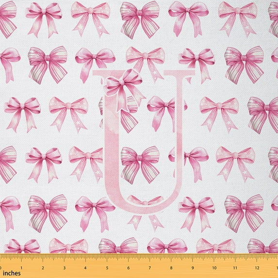 Feelyou Bowknot U Fabric by the Yard 10 Yards for Girls, Chic Initial Letter Sewing Fabric, Modern Fashion Home Decor Fabric by the Yard, Luxury Bedroom Decor