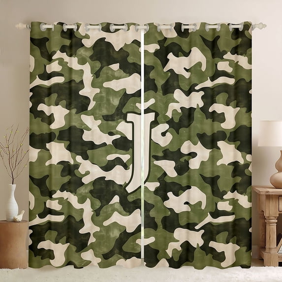 Feelyou Boy Camo Black Out Curtains, Initial J Letter Curtains Pack of 2 (42x63 Each)