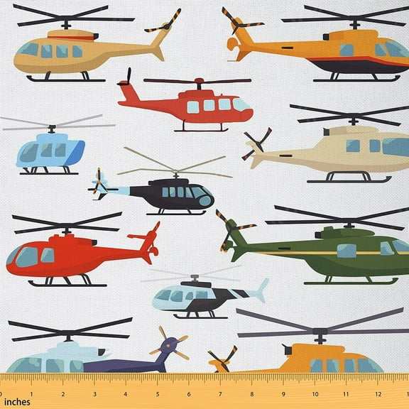 Feelyou Boy Vintage Helicopter Fabric by the Yard 1 Yard, Jet Sewing Fabric, Cartoon Plant Theme Home Decor Fabric by the Yard, Lightweight Room Decor