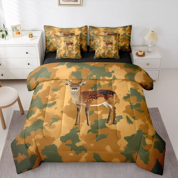 Feelyou Boy Woodland Animal Twin Bedding Sets 7pcs, Rustic Deer Moose Comforter Set