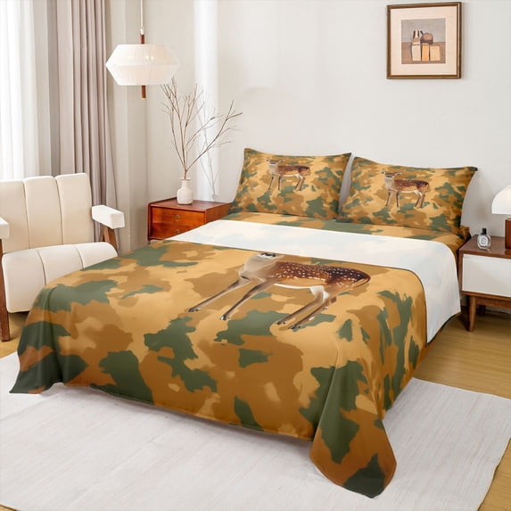 Feelyou Boy Woodland Animal Twin Sheet Sets, Rustic Deer Moose Bedding, 3 Pieces