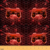 Feelyou Boyes Gamer Printed Fabric by the Yard 1 Yard, Gamepad Gaming Home Decor Fabric by the Yard, Neon Honeycomb Geometric Sewing Fabric, Breathable Home Decor