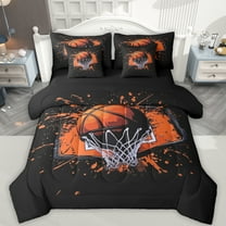 Feelyou Boys Cartoon Basketball Twin Bedding Sets 7-Piece, Black Orange Splatter Bedding Comforter Set, Eat Sleep Sports Reversible Sheet Sets, Breathable Home Decor