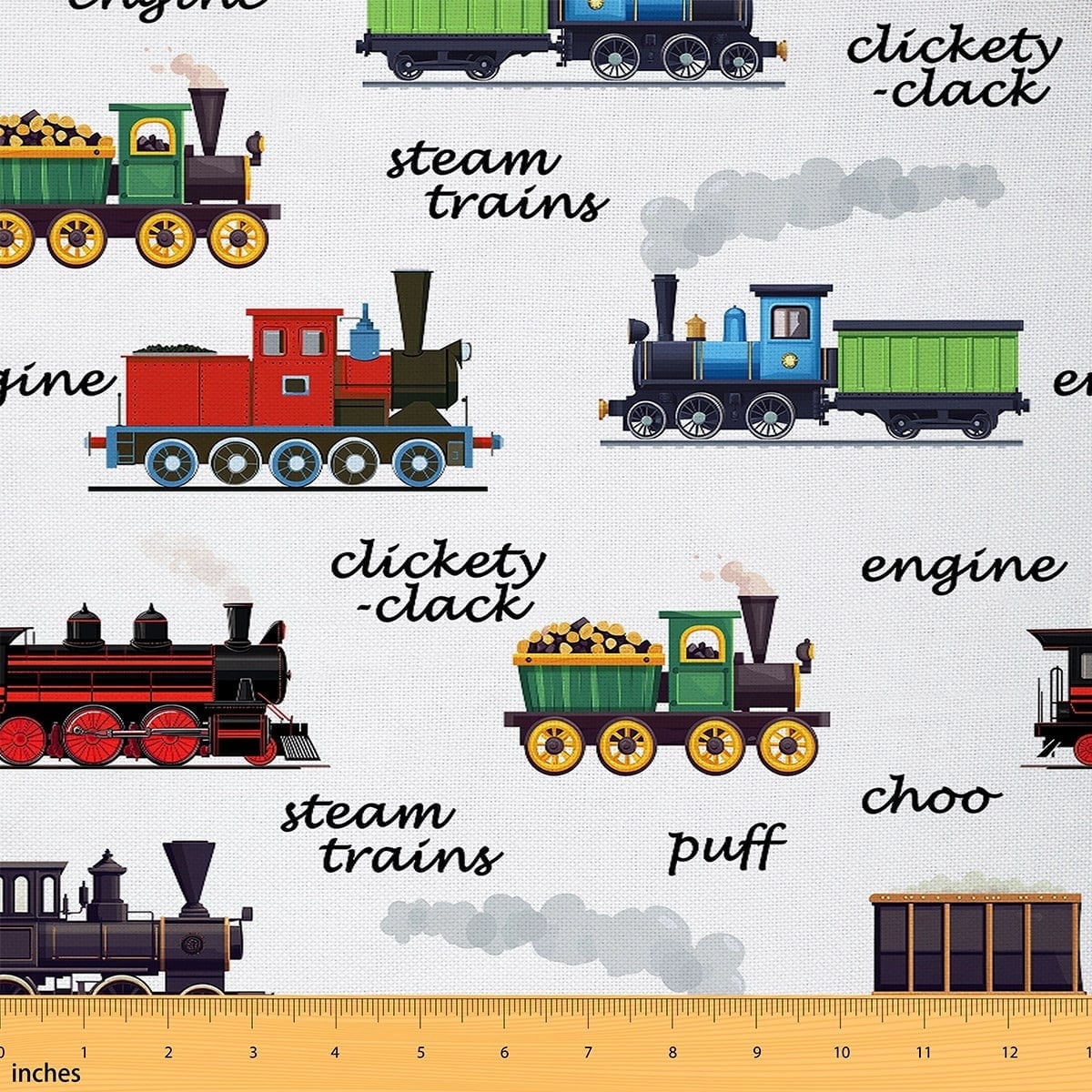Feelyou Boys Cartoon Car Fabric by the Yard 1 Yard, Steam Engine Train Home Decor Fabric by the Yard, Truck Theme Sewing Fabric, Lightweight Room Decor
