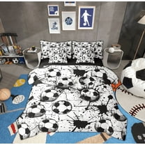 Feelyou Boys Football Print Twin Bedding Sets 7-Piece, Sport Soccer Player Bedding Comforter Set, Cartoon Watercolor Splash Reversible Sheet Sets, Lightweight Room Decor