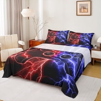 Feelyou Boys Game Console Twin Sheet Sets, Futuristic Red Blue Lightning Twin Fitted Sheet, Gamepad Player Flat Sheet, Lightweight Room Decor, 3pcs
