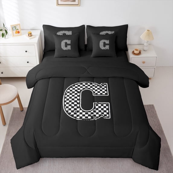 Feelyou 7-Piece C Monogrammed King Bedding Set, Boys Black A-Z Cartoon