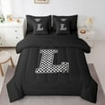 thumbnail image 1 of Feelyou Boys Initial Letter L Twin Bedding Sets 7-Piece, Black Monogrammed A to Z Bedding Comforter Set, Cartoon Theme Reversible Sheet Sets, Ultra Soft Home Decor, 1 of 7