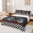 thumbnail image 1 of Feelyou Boys Motorcycle Sports Twin Sheet Sets, Extreme Sport Atehlete Twin Fitted Sheet, Black White Checkered Buffalo Flat Sheet, Microfiber Bedroom Decor, 3pcs, 1 of 7
