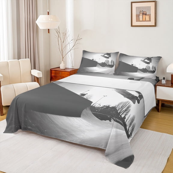 Feelyou Boys Skateboard Lover Full Size Sheets for Kids, Street Sport Player Bed Sheets, Modern Outdoor Game Sheet Sets, Ultra Soft Home Decor, 4-Piece