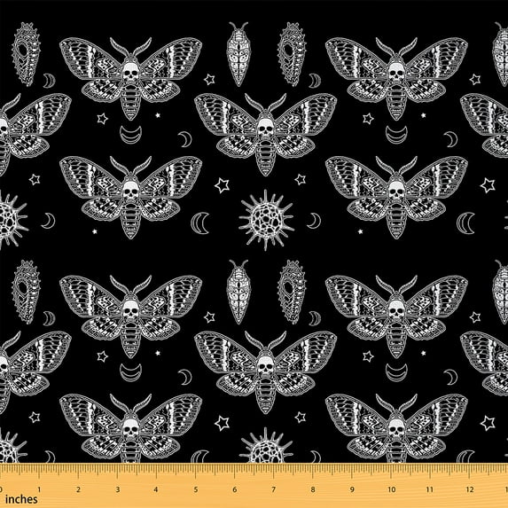 Feelyou Boys Skeleton Moth Fabric by the Yard 5 Yards, Bohemian Mandala Room Decor Fabric by the Yard, Hippie Halloween Fabric for Sewing, Luxury Bedroom Decor