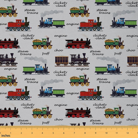 Feelyou Boys Train Fabric by the Yard 5 Yards, Traffic Transportation Room Decor Fabric by the Yard, Railway Fabric for Sewing, Microfiber Bedroom Decor