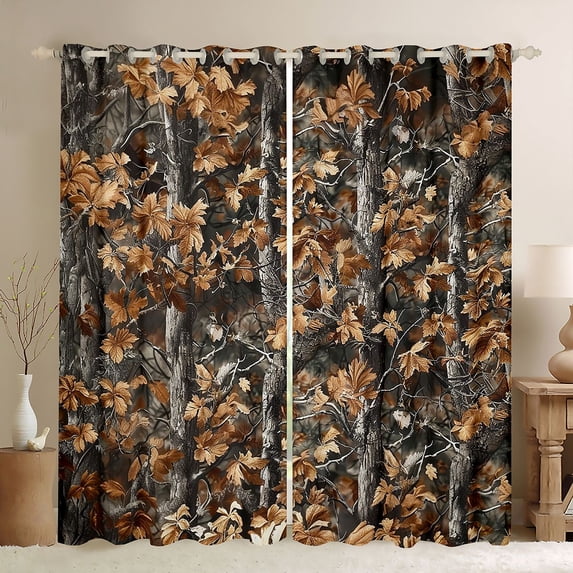 Feelyou Branches Plant Curtains Pack of 2 (42x84 Each), Maple Leaf Curtains Blackout