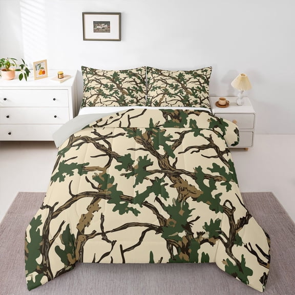 Feelyou Branches Queen Comforter Set, Tree Plant Bedding Comforter Set, 3 Pieces