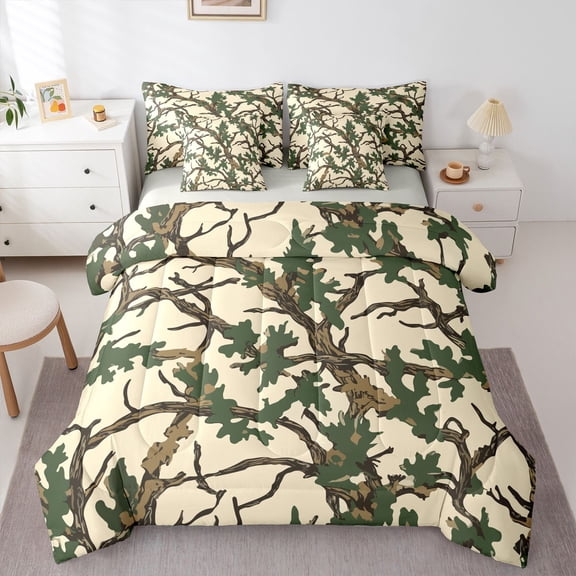 Feelyou Branches Twin Bedding Sets 7pcs, Tree Plant Bedding Comforter Set