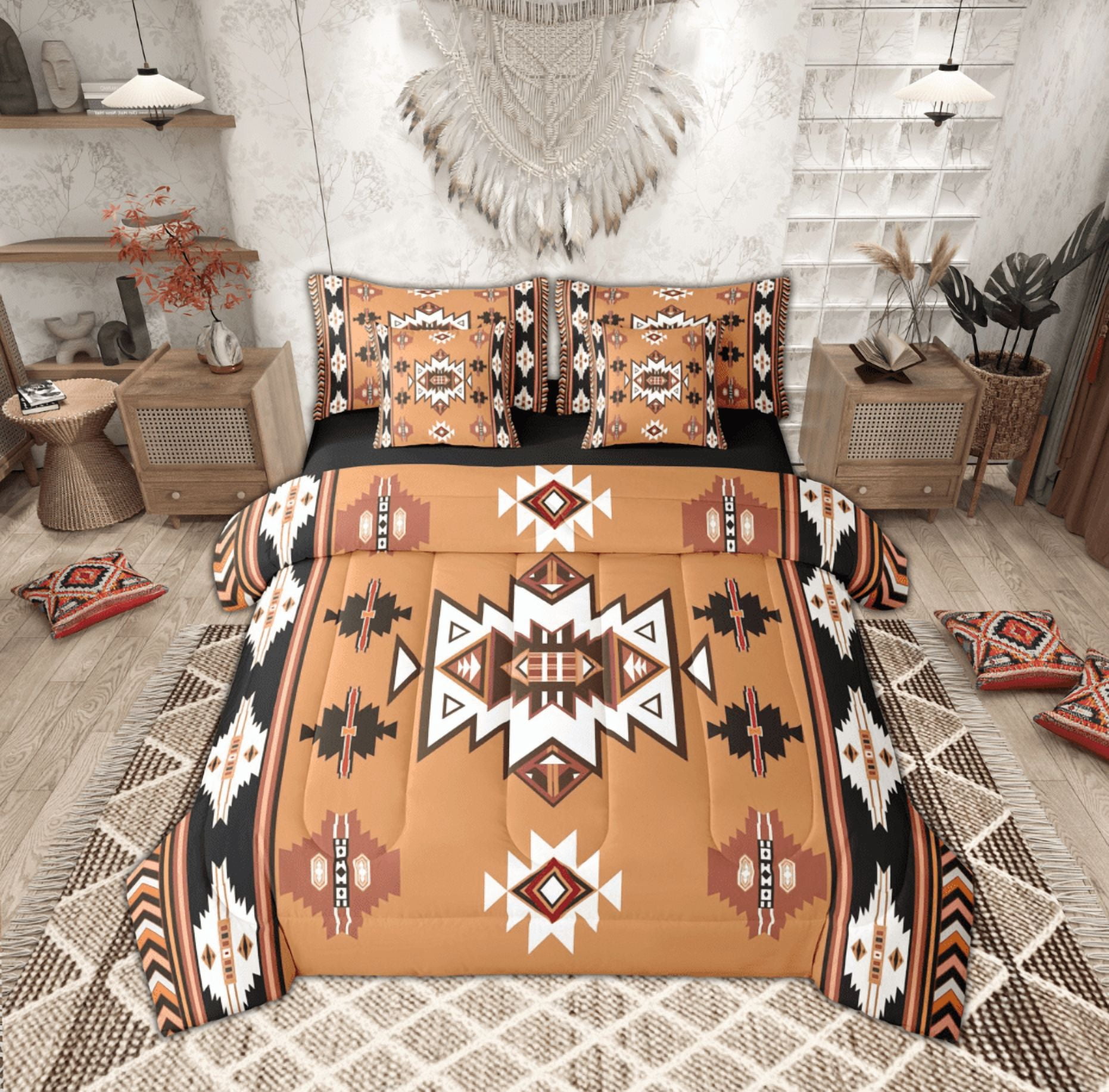 Feelyou Brown Aztec Geometric Bedding Comforter Set 7pcs, Vintage ...