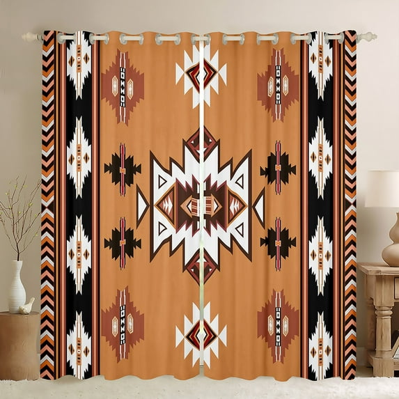 Feelyou Brown Aztec Geometric Curtains Pack of 2 (42x84 Each), Vintage Western Bohemian Curtains Blackout, Hippie Tribal Style Bedroom Curtains, Blackout Curtains Room Decor
