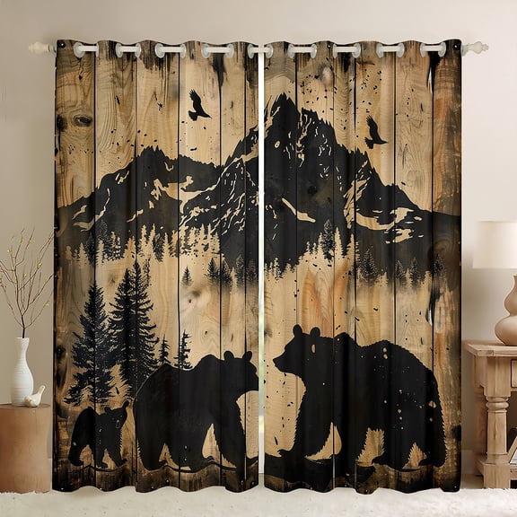 Feelyou Brown Bear Wildlife Curtains Pack of 2 (42x84 Each) for Adult, Wooden Ladge Cabin Curtains Blackout, Jungle Mountain Bedroom Curtains, Window Curtains Home Decor