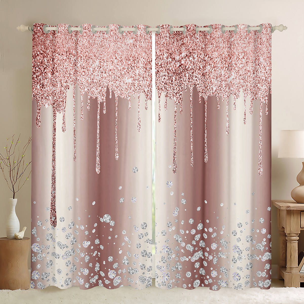 Feelyou Brown Beige Ombre Aesthetic Black Out Curtains, Dreamy Glitter ...