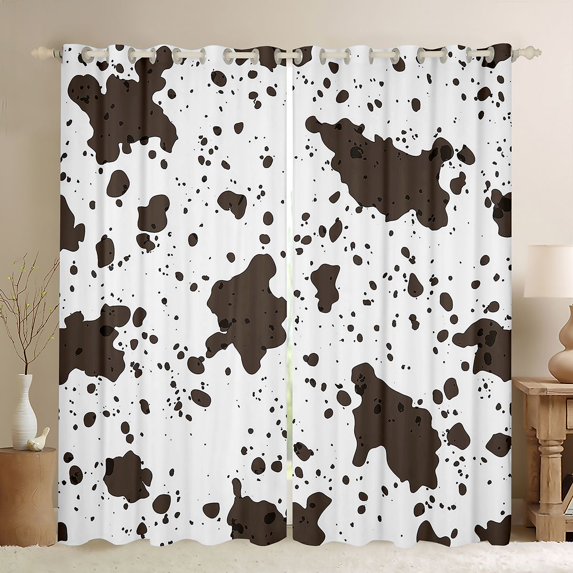 Feelyou Brown Cow Print Black Out Curtains, Rustic Curtains Pack of 2 (42x63 Each)