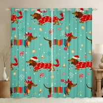 Feelyou Brown Dachshund Child Black Out Curtains, Kawaii Christmas Animal Curtains Pack of 2 (42x63 Each), Cartoon Bowknot Bell Bedroom Curtains, Blackout Curtains Bedroom Decor