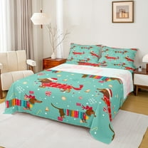 Feelyou Brown Dachshund Child Twin Sheet Sets, Kawaii Christmas Animal Twin Fitted Sheet, Cartoon Bowknot Bell Flat Sheet, Microfiber Bedroom Decor, 3pcs