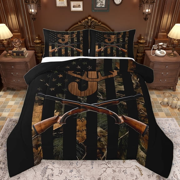 Feelyou Brown Initial J Letter Queen Comforter Set for Men, Rustic Jungle Plant Bedding Sets, Retro Western Theme Reversible Bedding Comforter Set, Super Cozy Room Decor, 3pcs