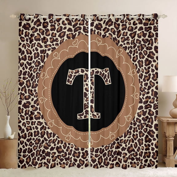 Feelyou Brown Initial T Black Out Curtains, Cheetah Print Curtains Pack of 2 (42x63 Each)