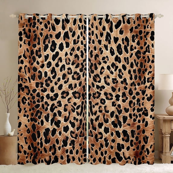Feelyou Brown Leopard Print Black Out Curtains, Modern Fashion Polkadots Curtains Pack of 2 (42x63 Each), Cheetah Wildlife Bedroom Curtains, Curtains and Drapes Decor